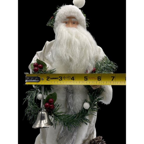 VTG White & Silver Robe Santa Claus Tree Topper Pine Cones Silver Bell  Garland - Picture 8 of 13